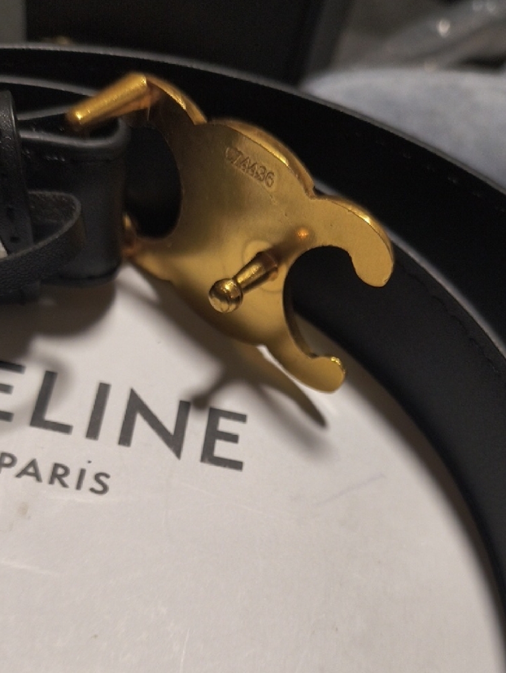 Statement  Black Leather Belt with Gold CelineTriomphe Buckle M - L Fit - Picture 3 of 6